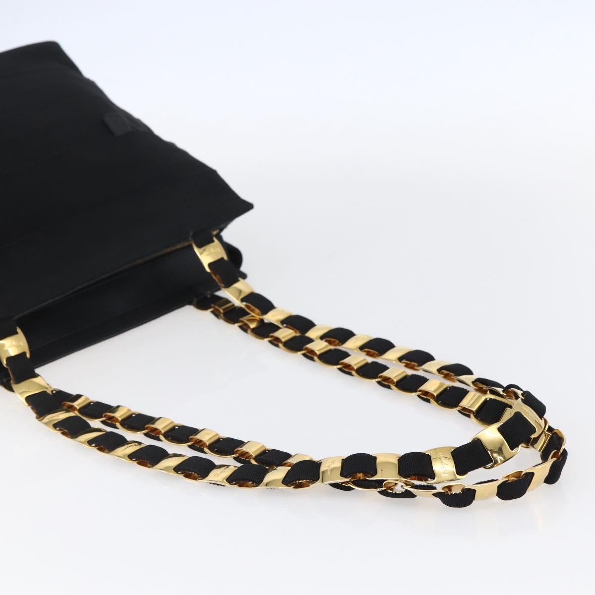 Salvatore Ferragamo Chain Vala Tote Bag Canvas Navy Gold Auth BA7334