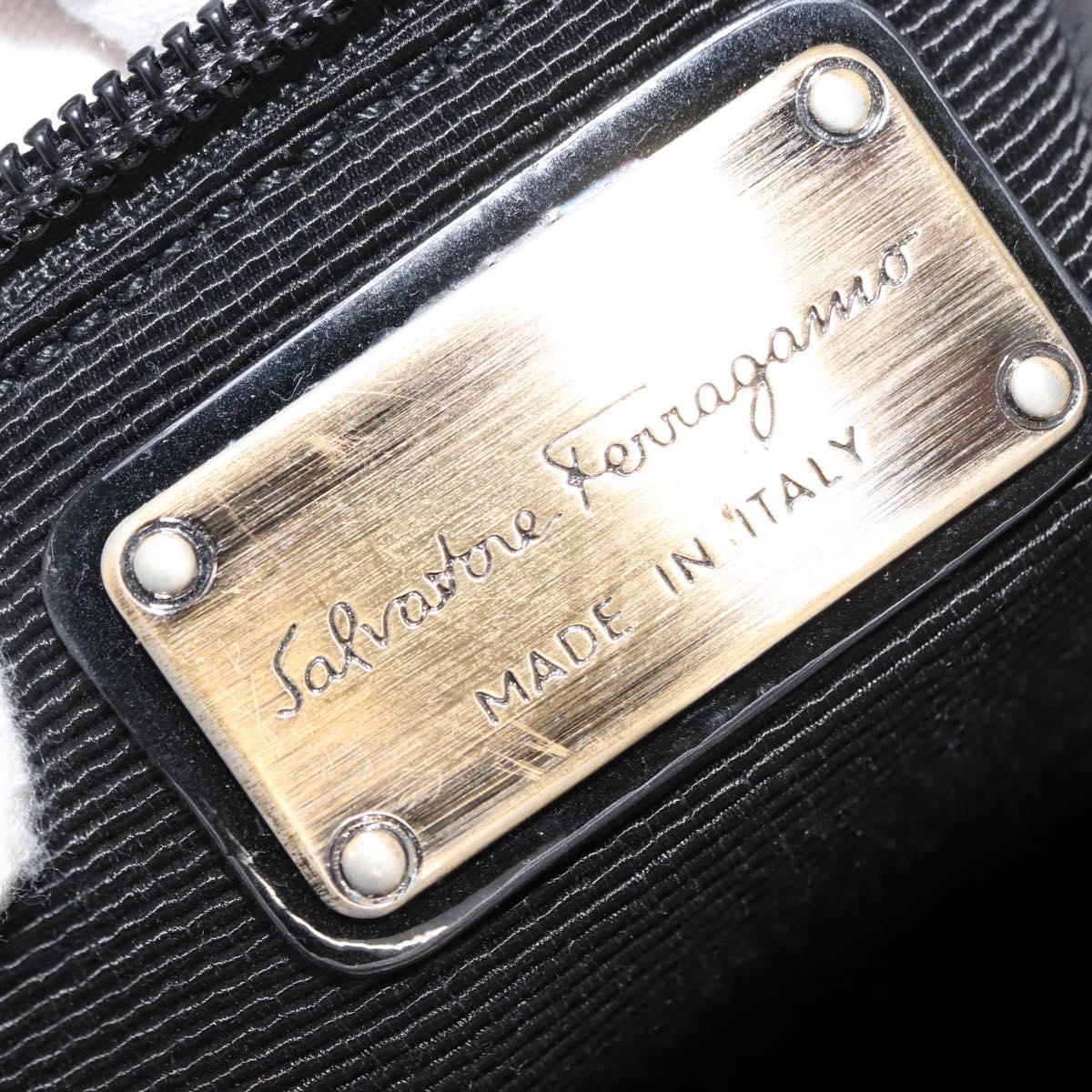 Salvatore Ferragamo Vala Tote Bag Nylon Enamel Black Silver Auth BA7337