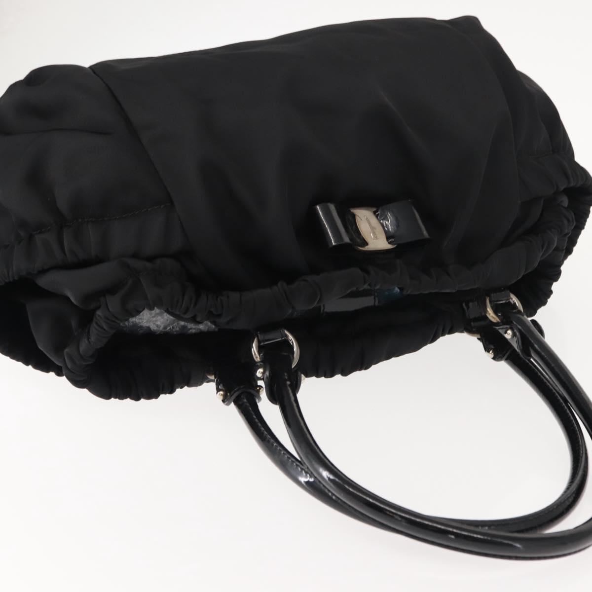 Salvatore Ferragamo Vala Tote Bag Nylon Enamel Black Silver Auth BA7337