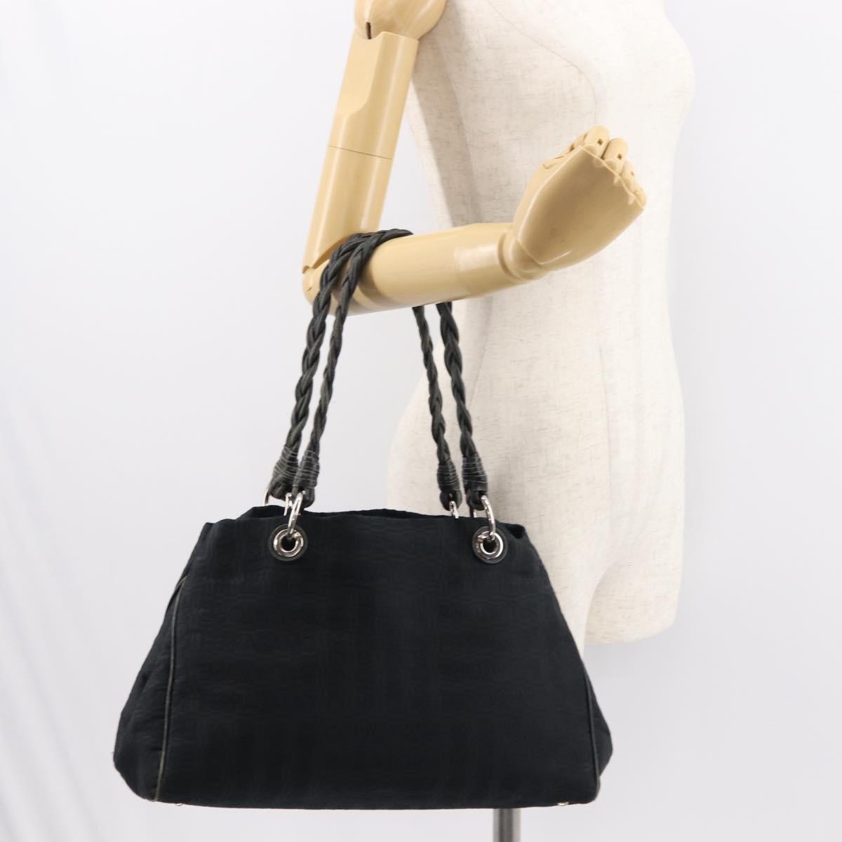 Salvatore Ferragamo Tote Bag Canvas Black Silver Auth BA7338