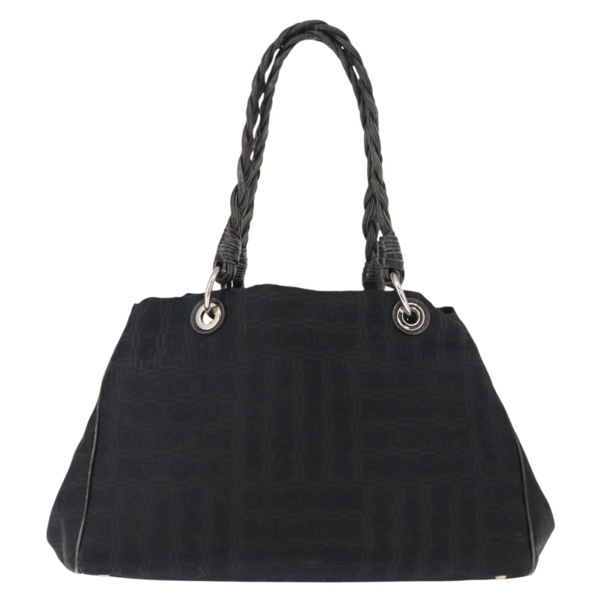 Salvatore Ferragamo Tote Bag Canvas Black Silver Auth BA7338