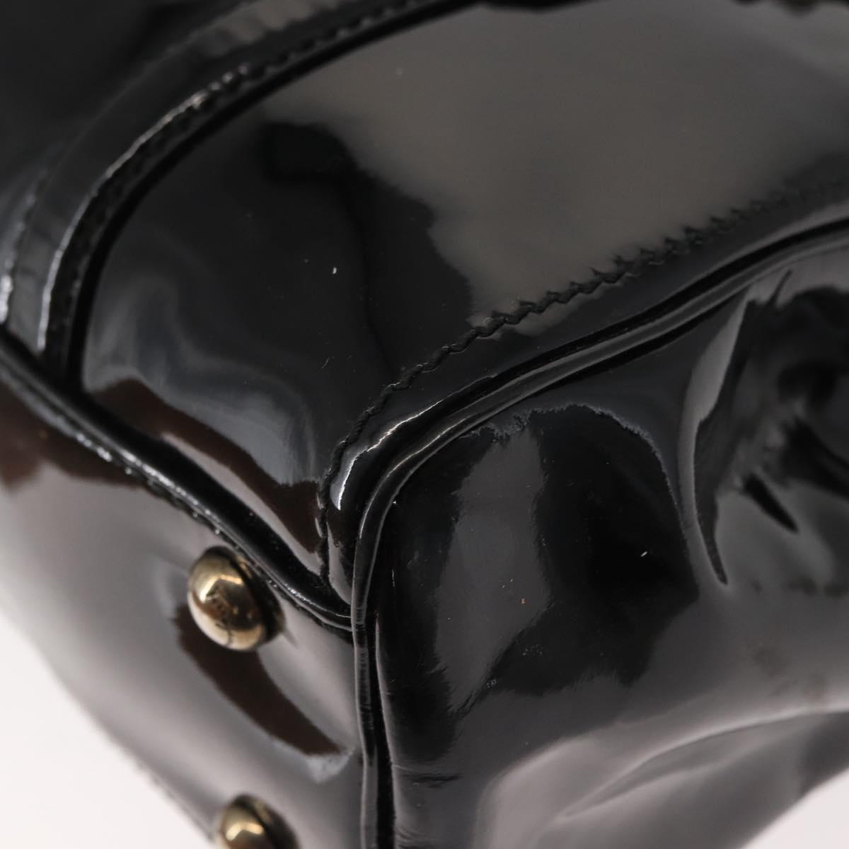 Salvatore Ferragamo Vala Hand Bag Enamel Black Gold Auth BA7339