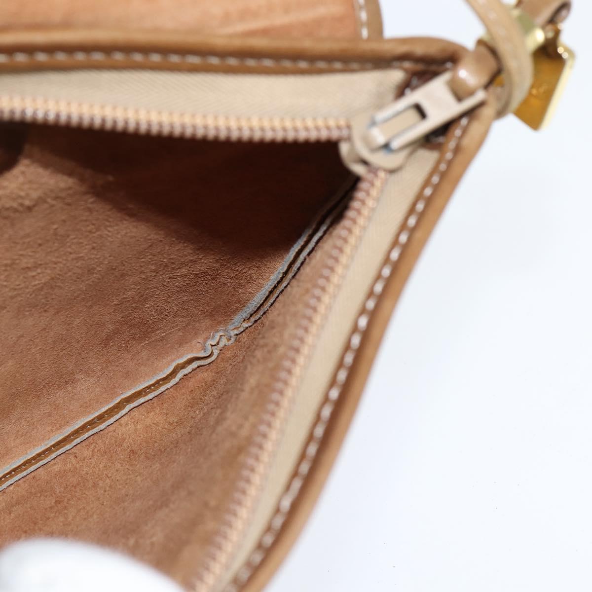 LOEWE Anagram Shoulder Bag Leather Beige Gold Auth BA7341