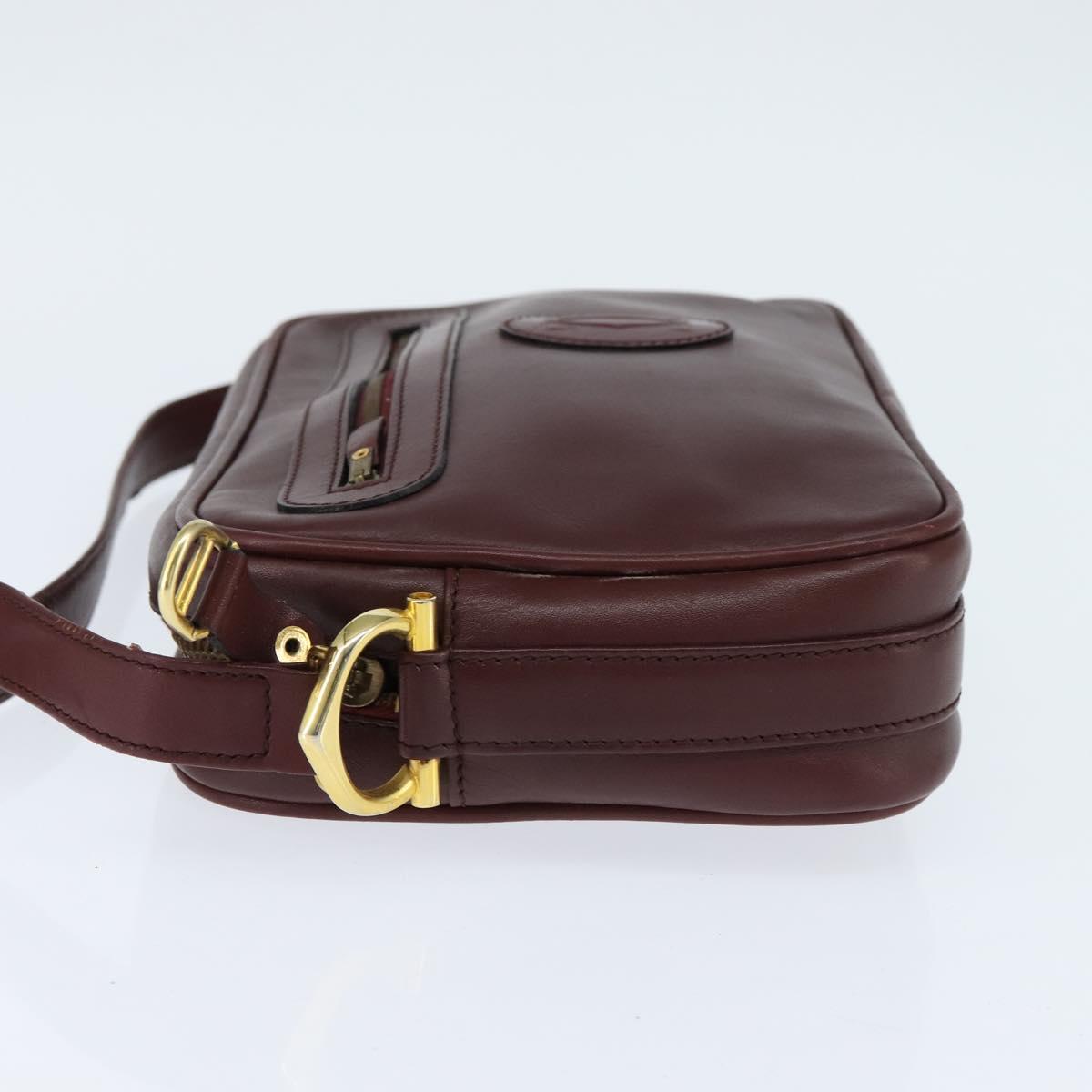 CARTIER Must Line Shoulder Bag Leather Bordeaux Gold Auth BA7350