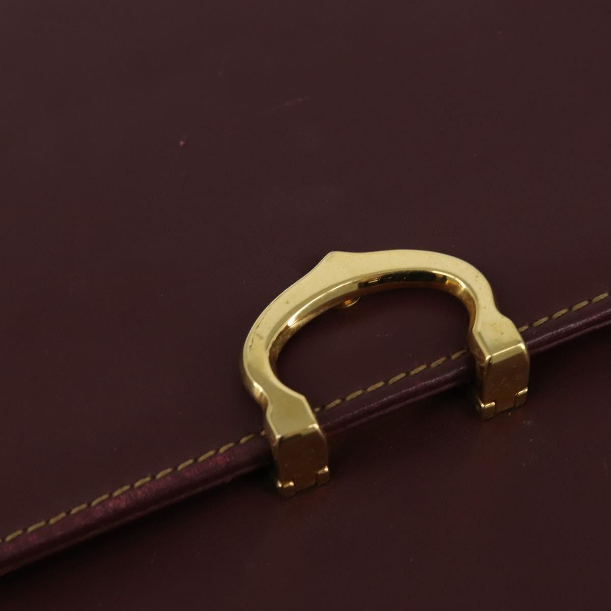 CARTIER Must Line Shoulder Bag Leather Bordeaux Gold Auth BA7352