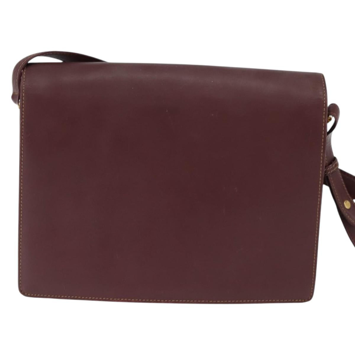 CARTIER Must Line Shoulder Bag Leather Bordeaux Gold Auth BA7352