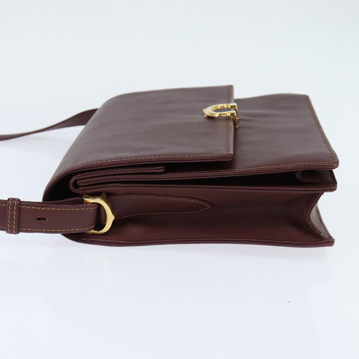 CARTIER Must Line Shoulder Bag Leather Bordeaux Gold Auth BA7352