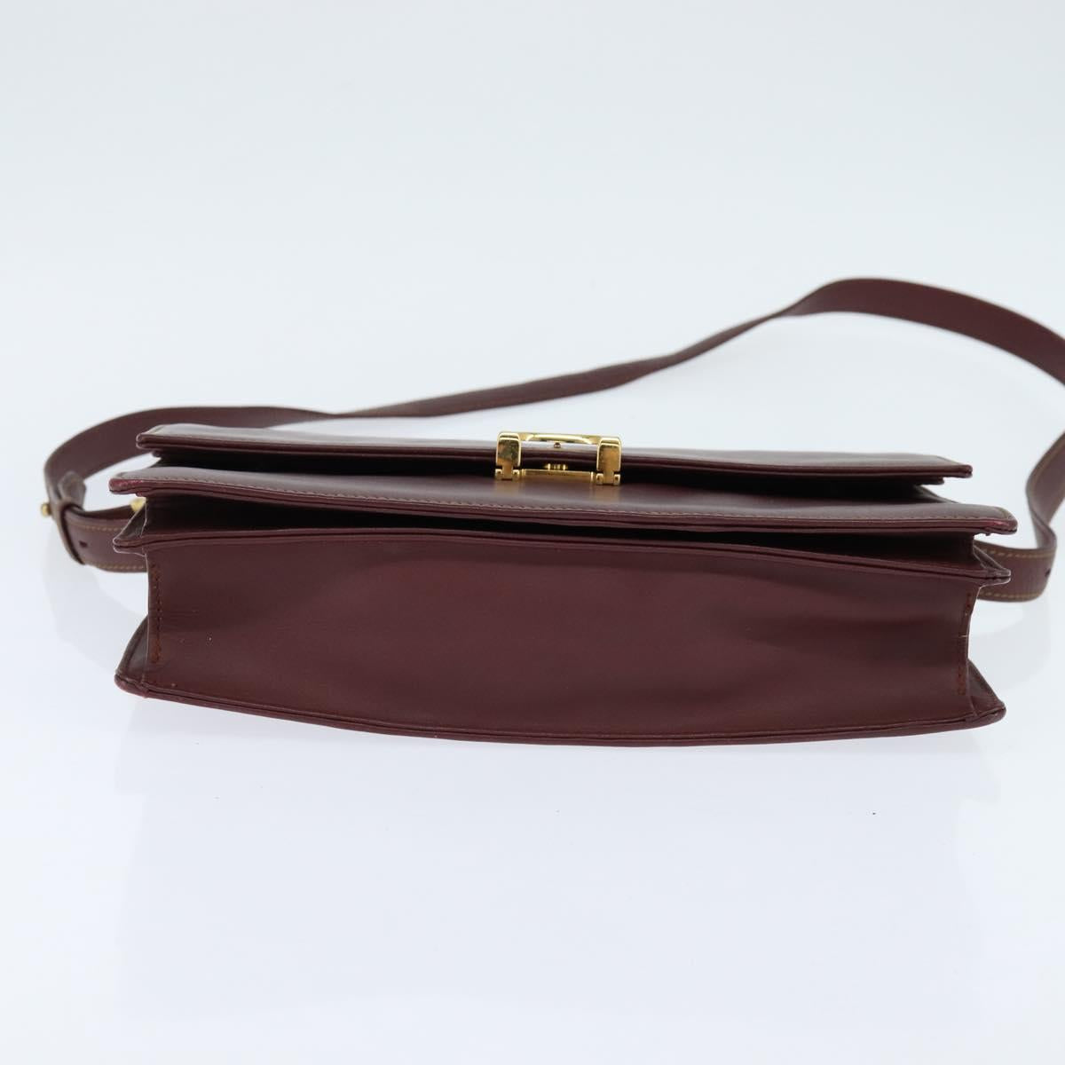 CARTIER Must Line Shoulder Bag Leather Bordeaux Gold Auth BA7352