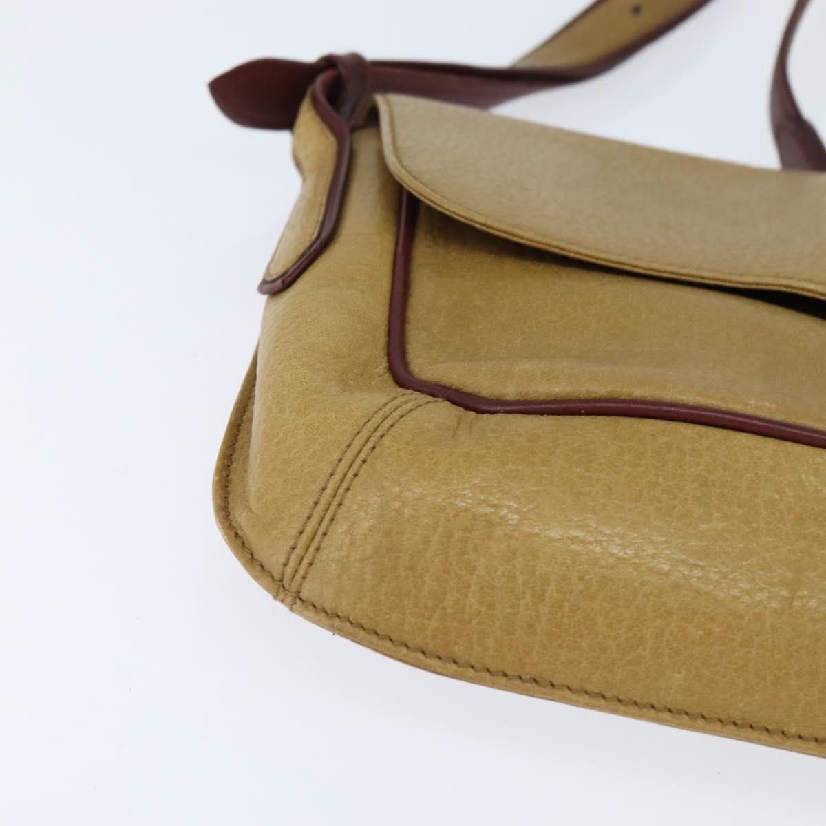 CARTIER Shoulder Bag Leather Beige Gold Auth BA7353