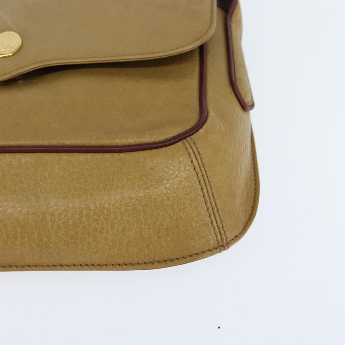 CARTIER Shoulder Bag Leather Beige Gold Auth BA7353