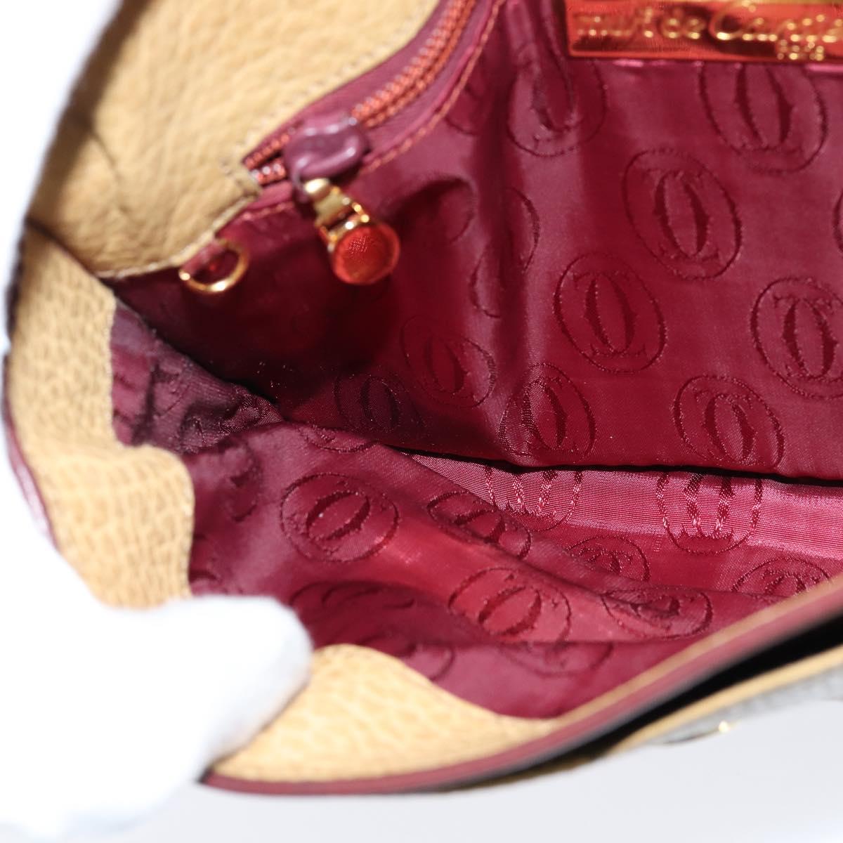 CARTIER Shoulder Bag Leather Beige Gold Auth BA7353