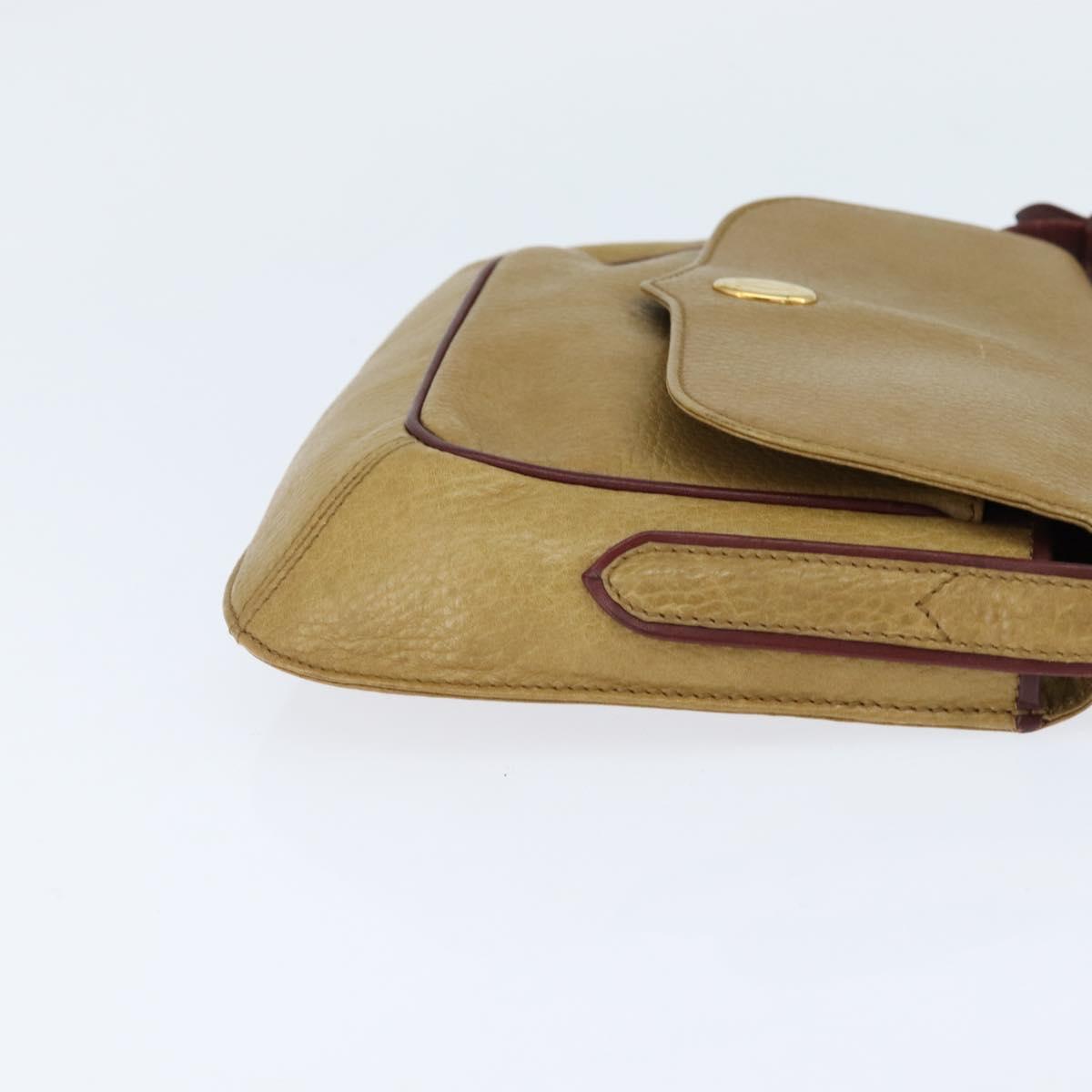 CARTIER Shoulder Bag Leather Beige Gold Auth BA7353