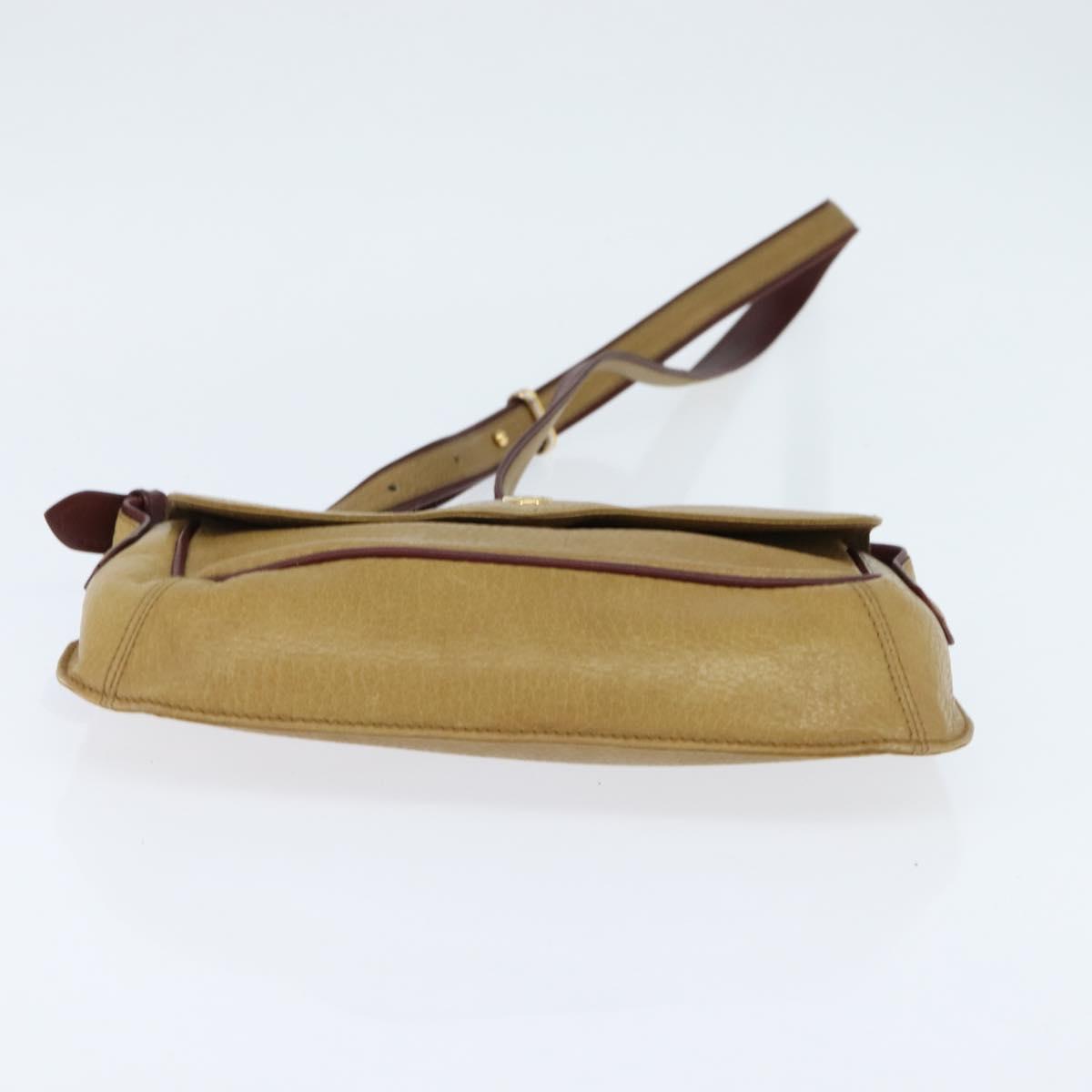 CARTIER Shoulder Bag Leather Beige Gold Auth BA7353