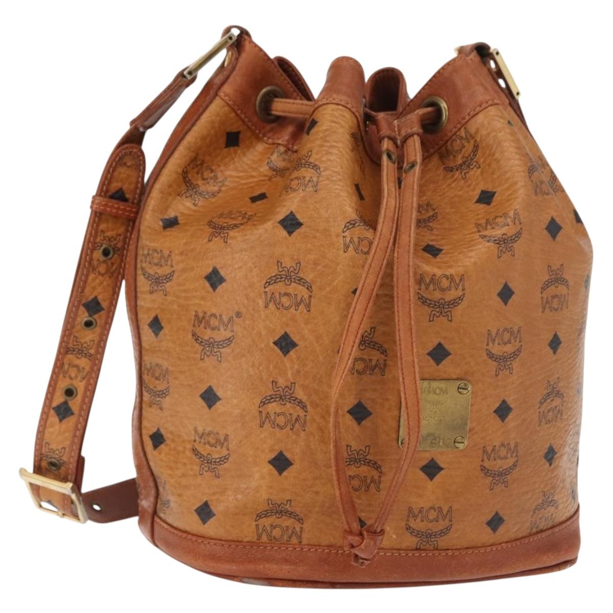 MCM Logogram Vicetos Shoulder Bag PVC Leather Brown Gold Auth BA7354