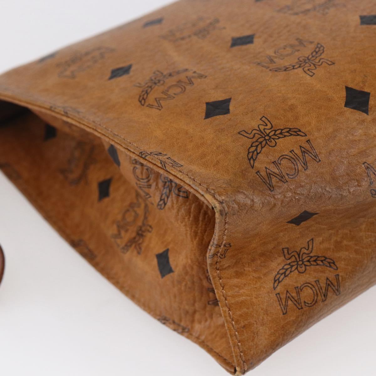 MCM Logogram Vicetos Clutch Bag PVC Leather Brown Gold Auth BA7355