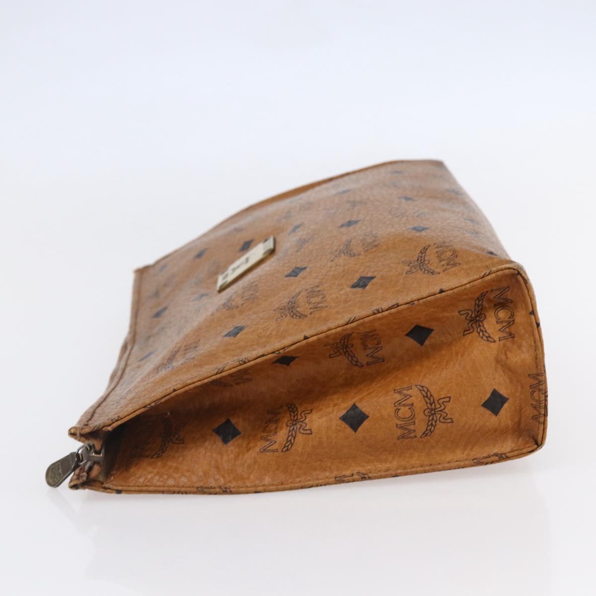 MCM Logogram Vicetos Clutch Bag PVC Leather Brown Gold Auth BA7355