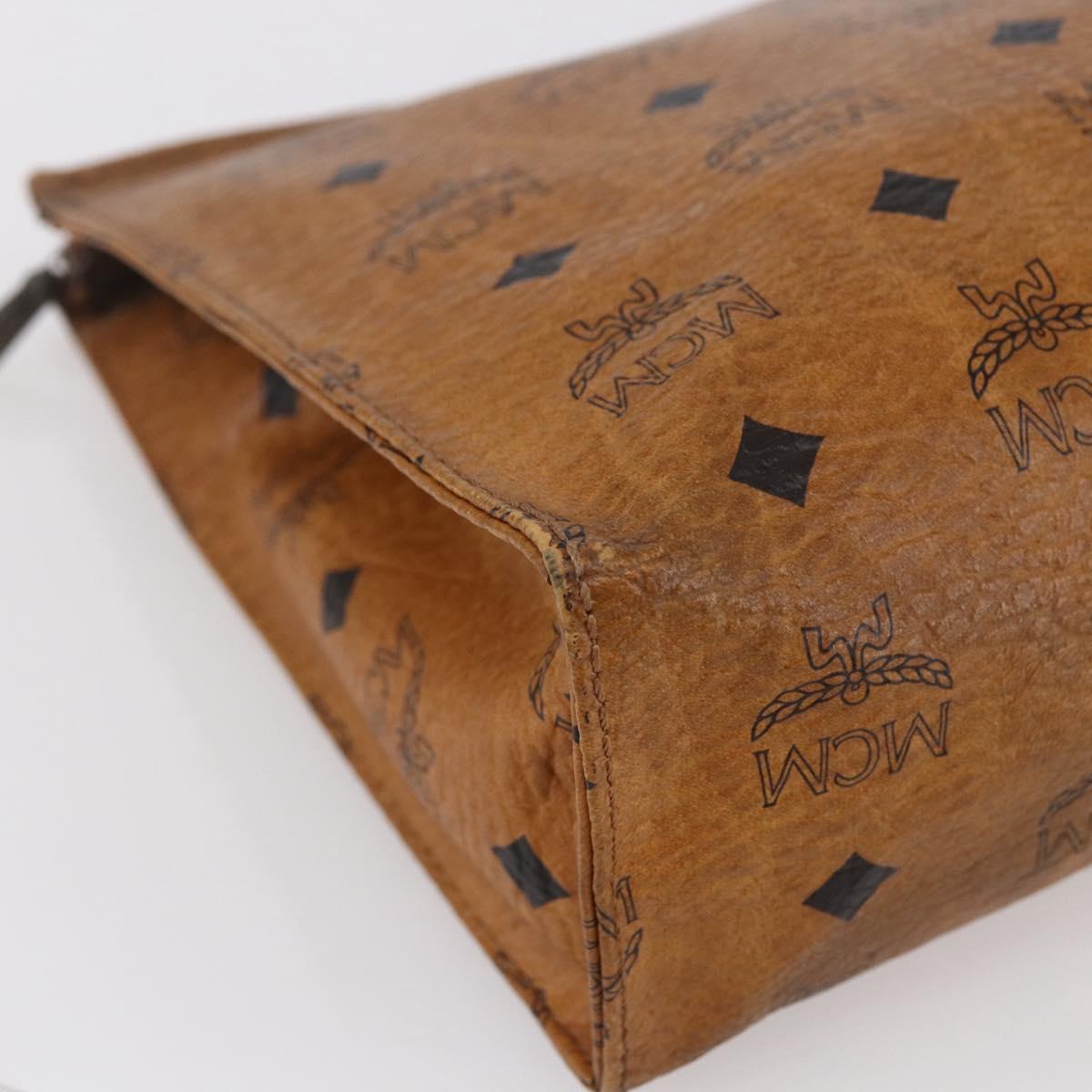 MCM Logogram Vicetos Clutch Bag PVC Leather Brown Gold Auth BA7355