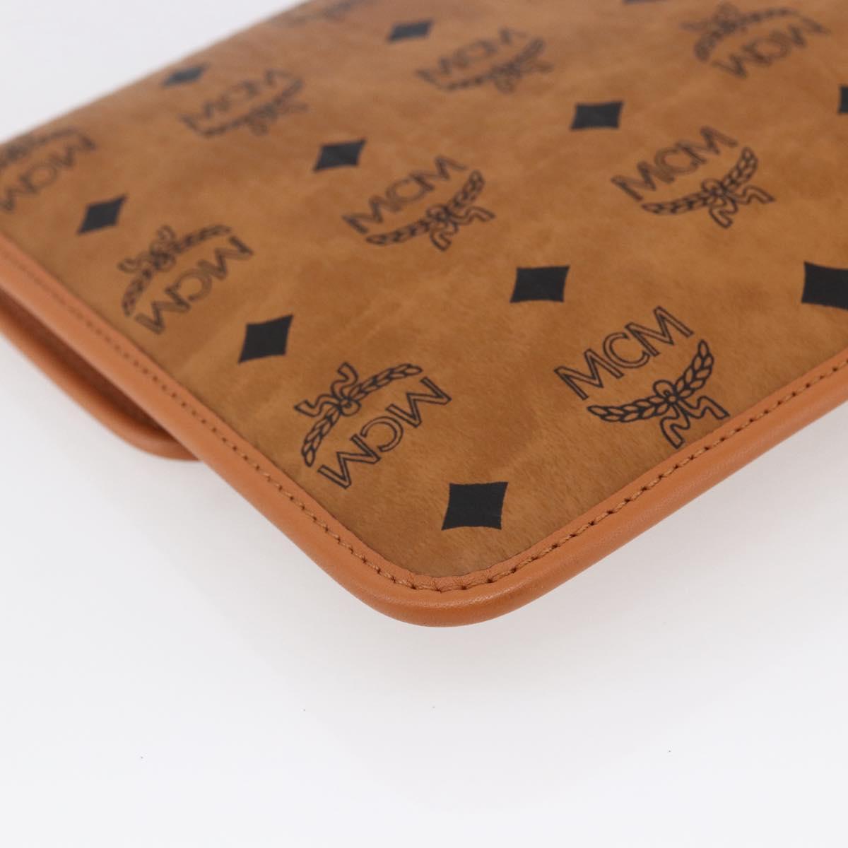 MCM Logogram Vicetos Clutch Bag PVC Leather Brown Gold Auth BA7356