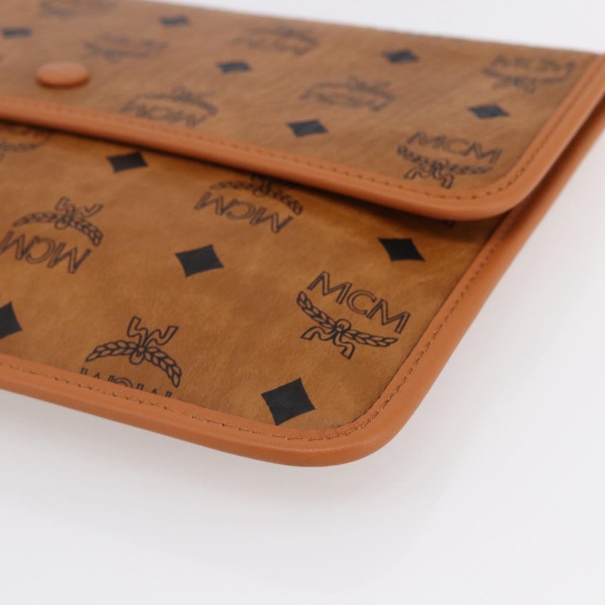 MCM Logogram Vicetos Clutch Bag PVC Leather Brown Gold Auth BA7356