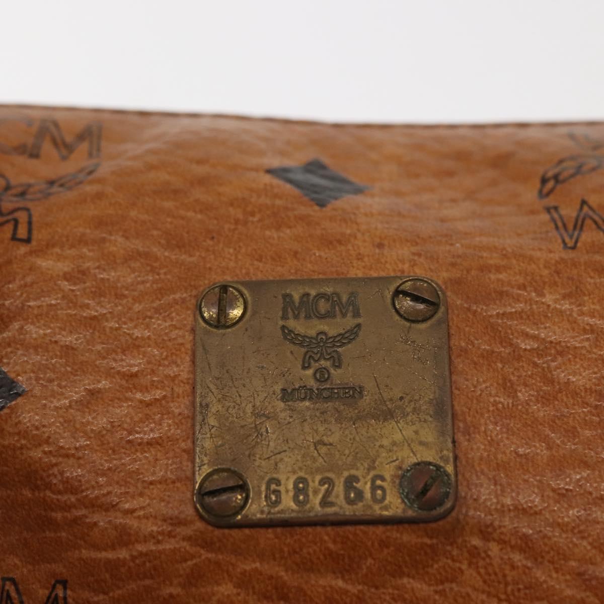 MCM Logogram Vicetos Hand Bag PVC Leather Brown Gold Auth BA7357