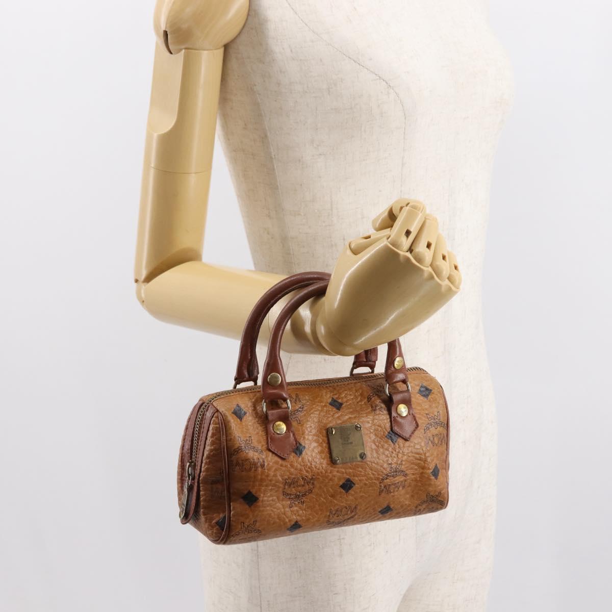 MCM Logogram Vicetos Hand Bag PVC Leather Brown Gold Auth BA7357