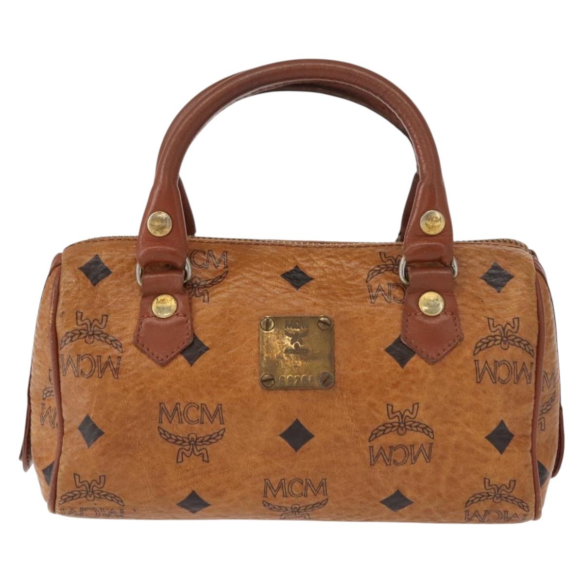 MCM Logogram Vicetos Hand Bag PVC Leather Brown Gold Auth BA7357