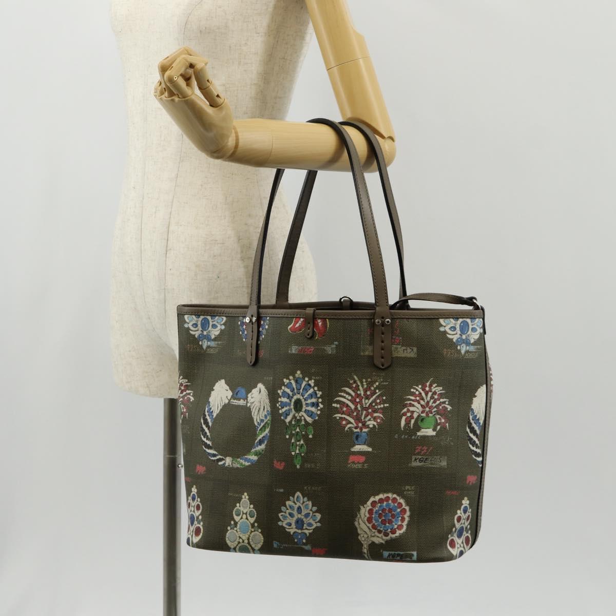 BVLGARI Tote Bag Leather PVC Gray Silver Auth BA7359V