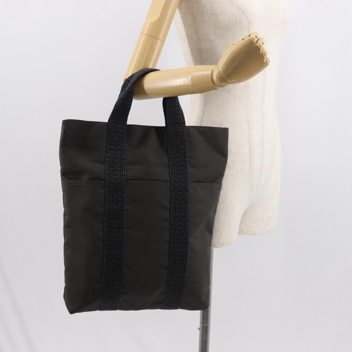 HERMES Her Line Kabas Tote Bag Canvas Gray Silver Auth BA7363