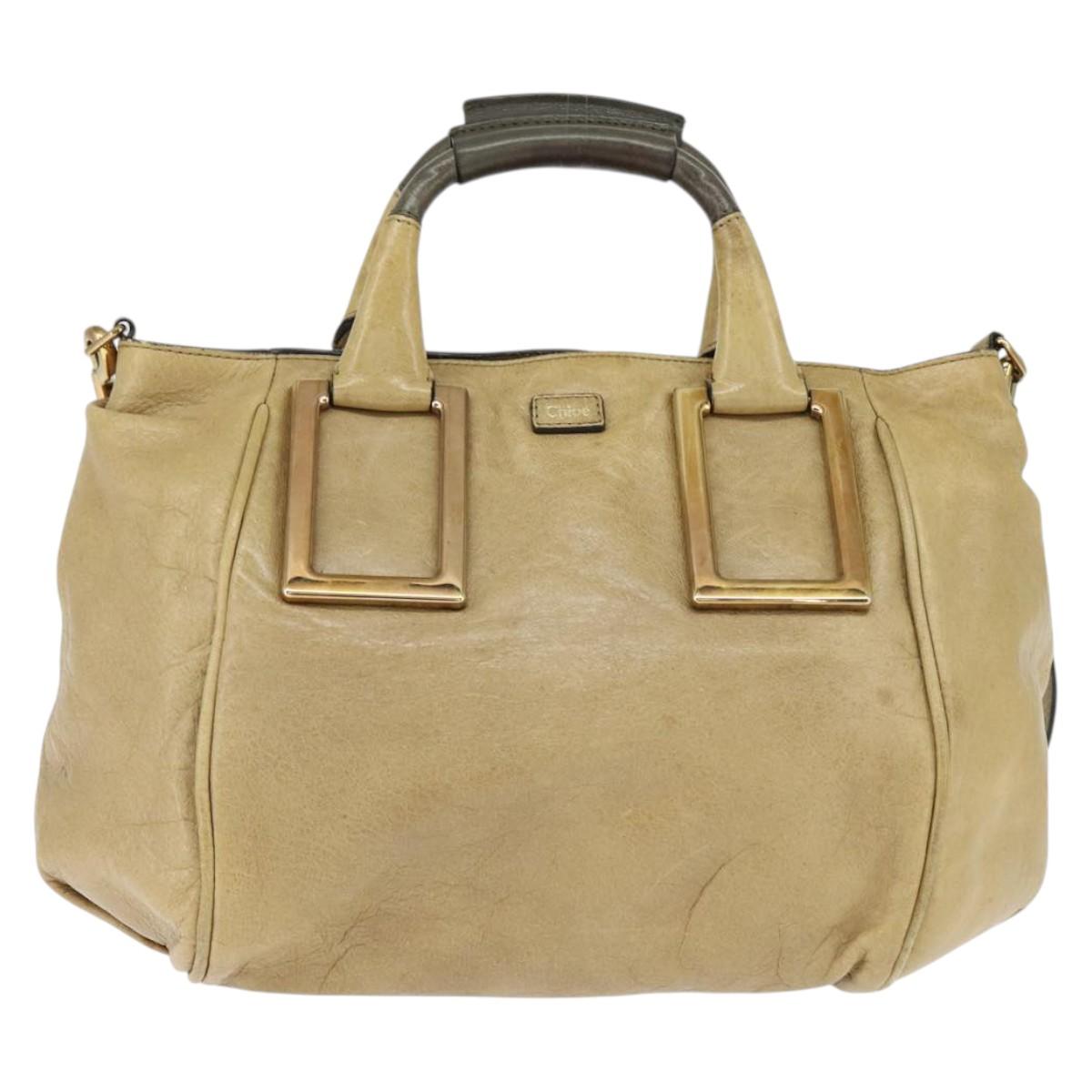 Chloe Etel Hand Bag Leather 2way Beige Gold Auth BA7364