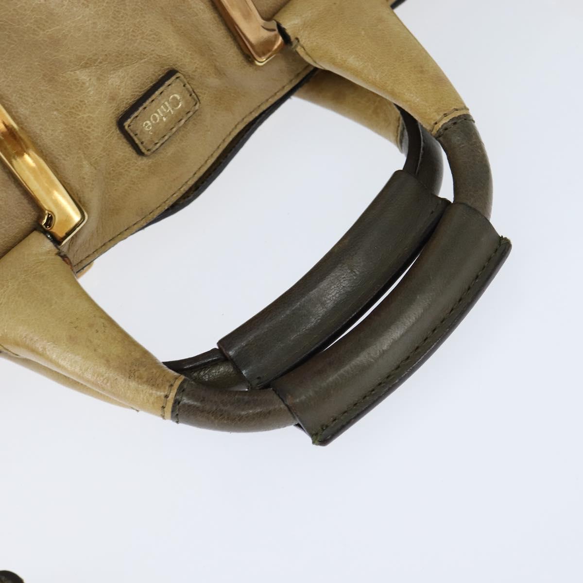 Chloe Etel Hand Bag Leather 2way Beige Gold Auth BA7364