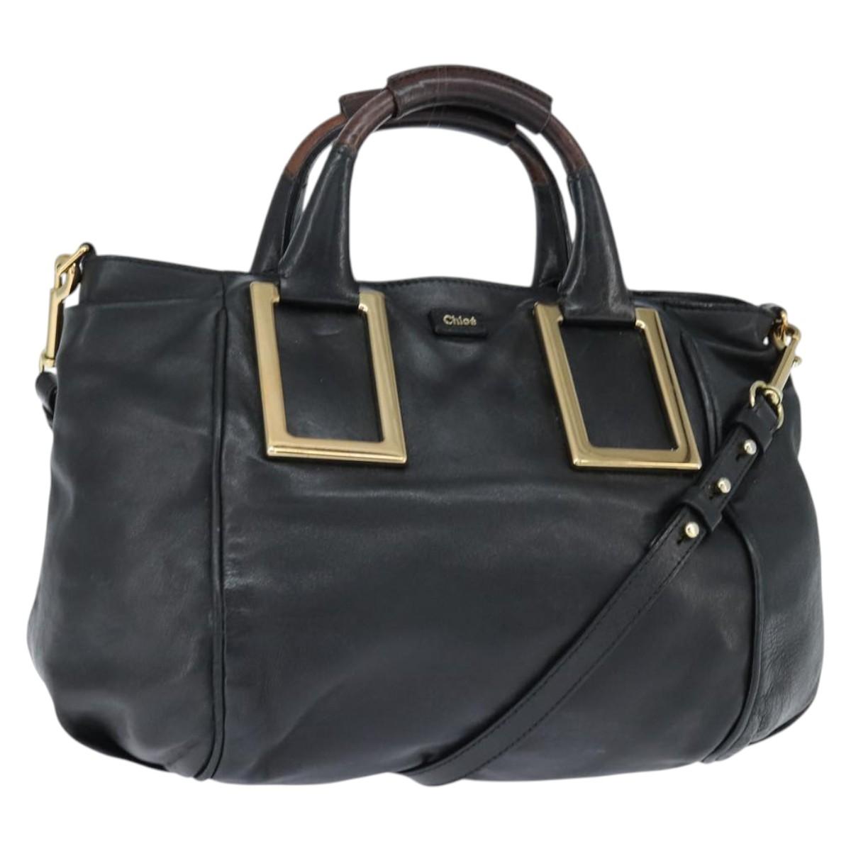 Chloe Etel Hand Bag Leather 2way Black Gold Auth BA7365