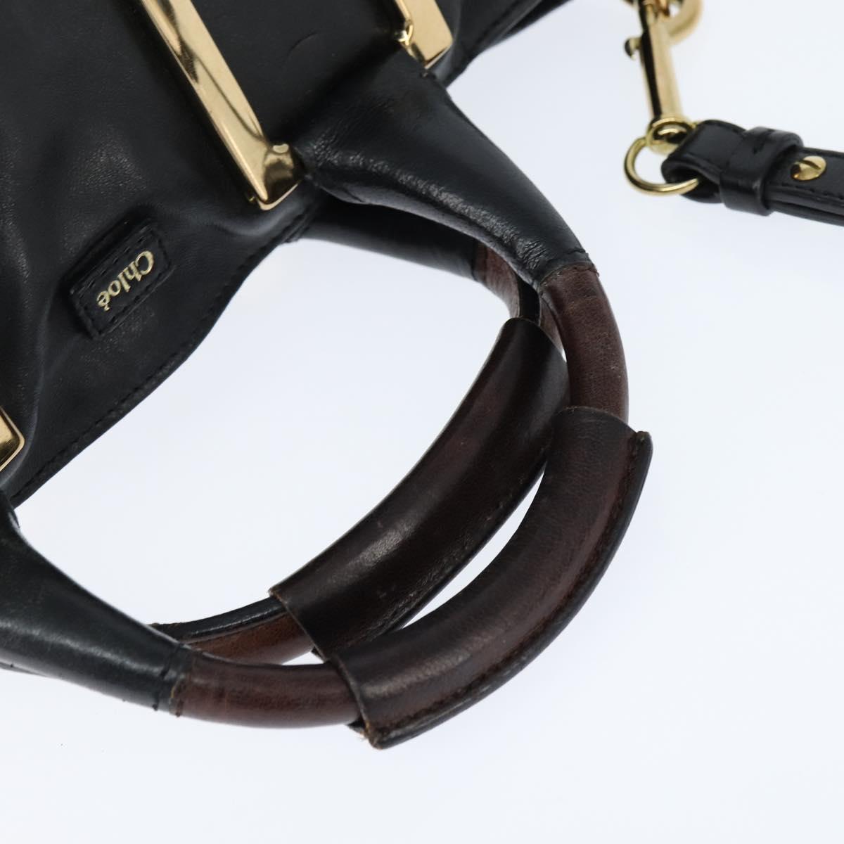 Chloe Etel Hand Bag Leather 2way Black Gold Auth BA7365