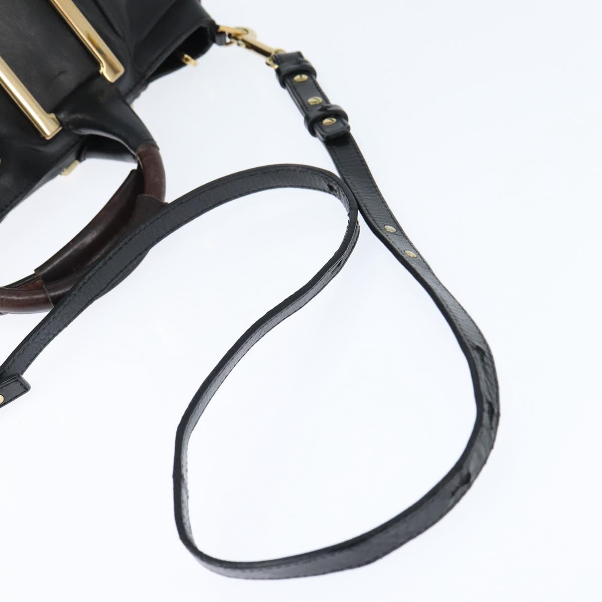 Chloe Etel Hand Bag Leather 2way Black Gold Auth BA7365