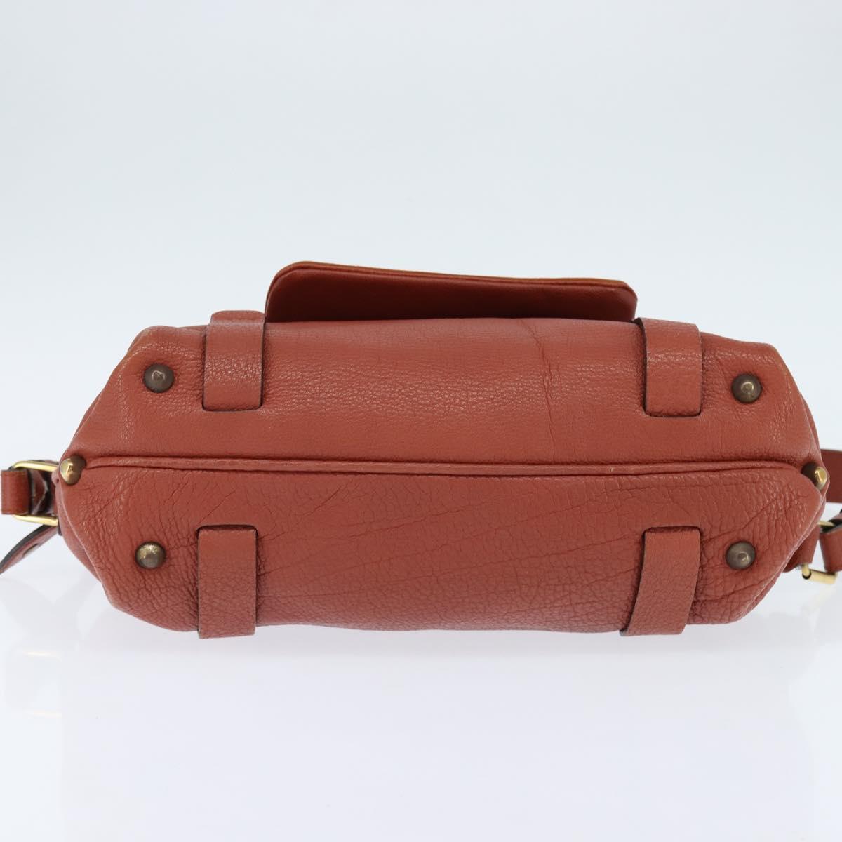 Chloe Hand Bag Leather 2way Orange Gold Auth BA7366