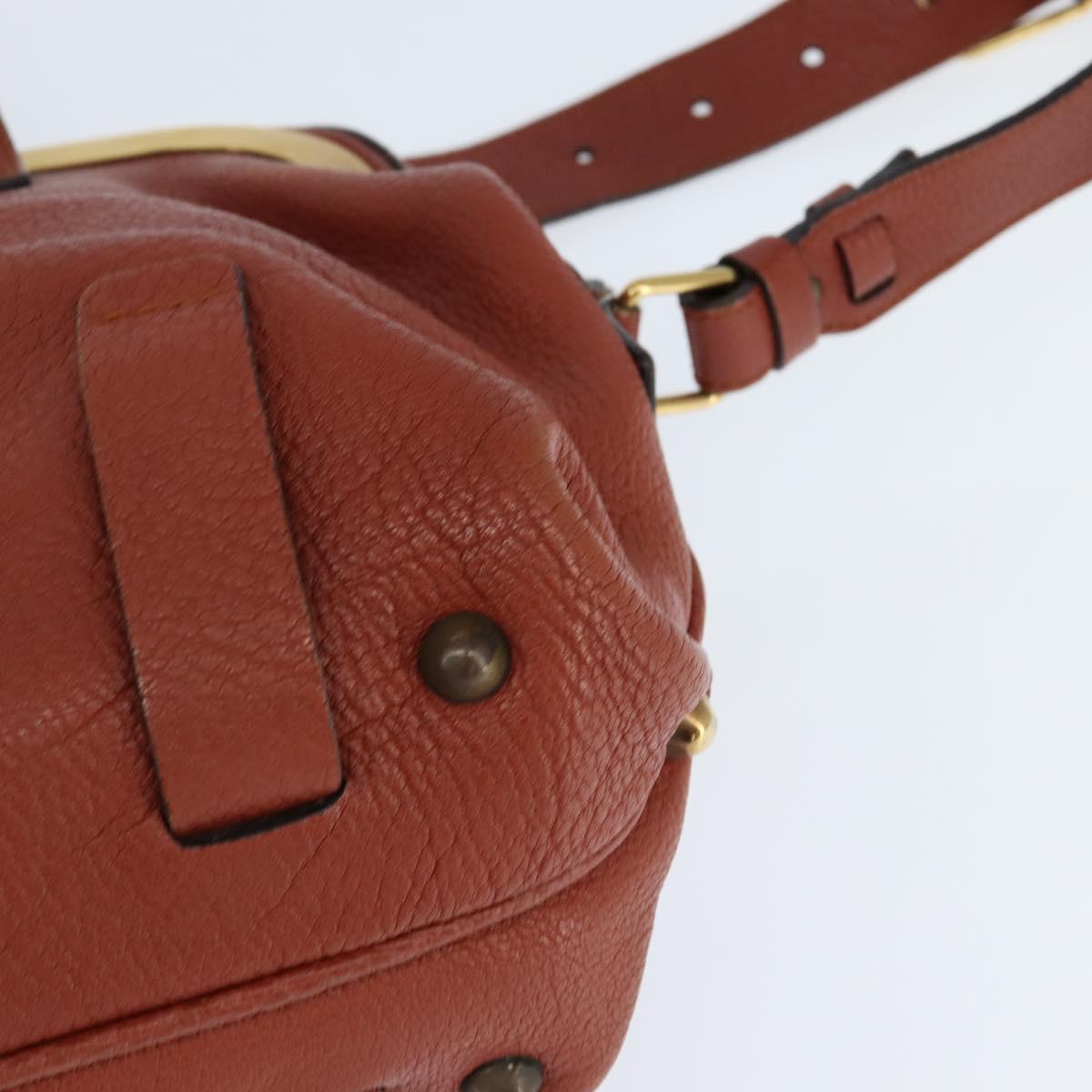 Chloe Hand Bag Leather 2way Orange Gold Auth BA7366