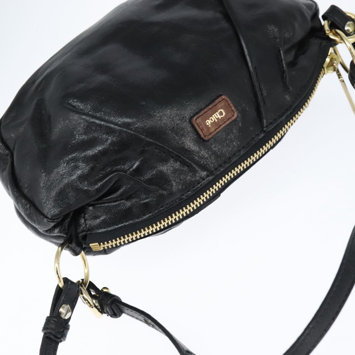 Chloe Hand Bag Leather 2way Black Gold Auth BA7369
