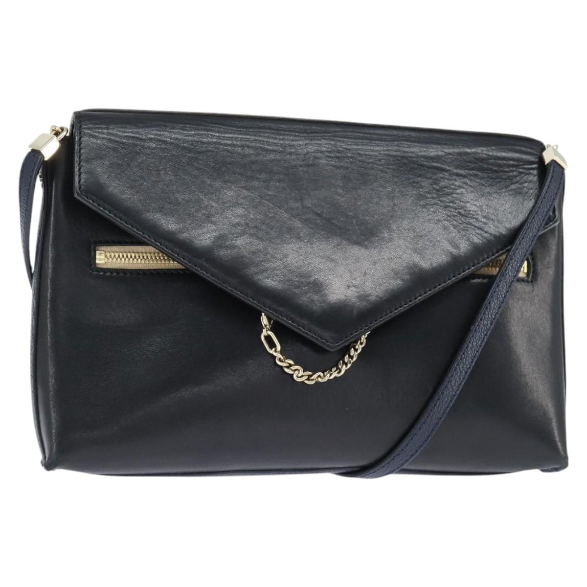 Chloe Shoulder Bag Leather Navy Gold Auth BA7371