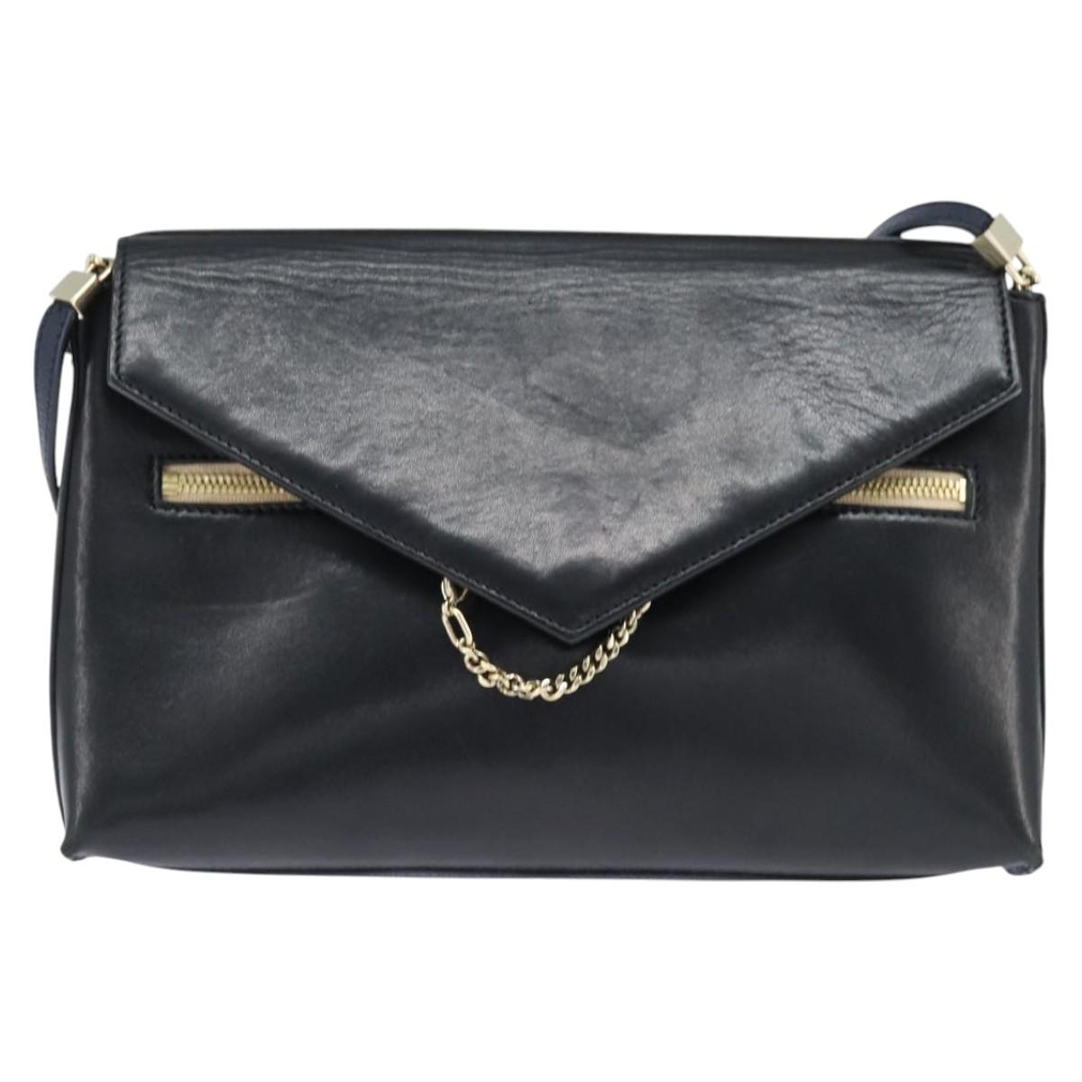 Chloe Shoulder Bag Leather Navy Gold Auth BA7371