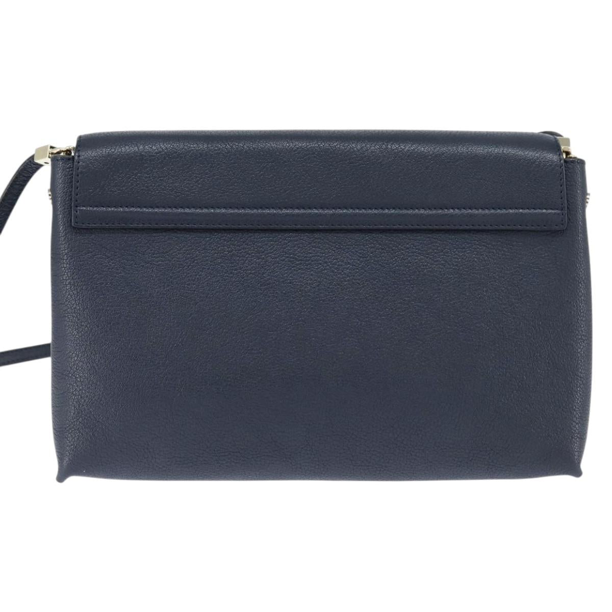 Chloe Shoulder Bag Leather Navy Gold Auth BA7371