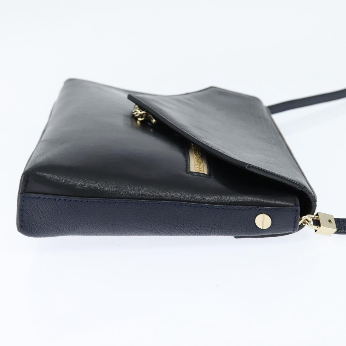 Chloe Shoulder Bag Leather Navy Gold Auth BA7371
