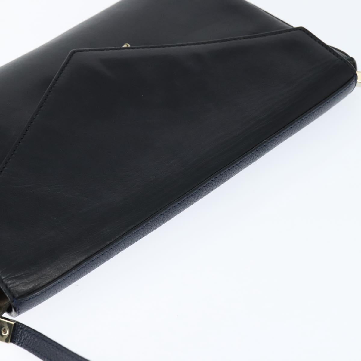 Chloe Shoulder Bag Leather Navy Gold Auth BA7371