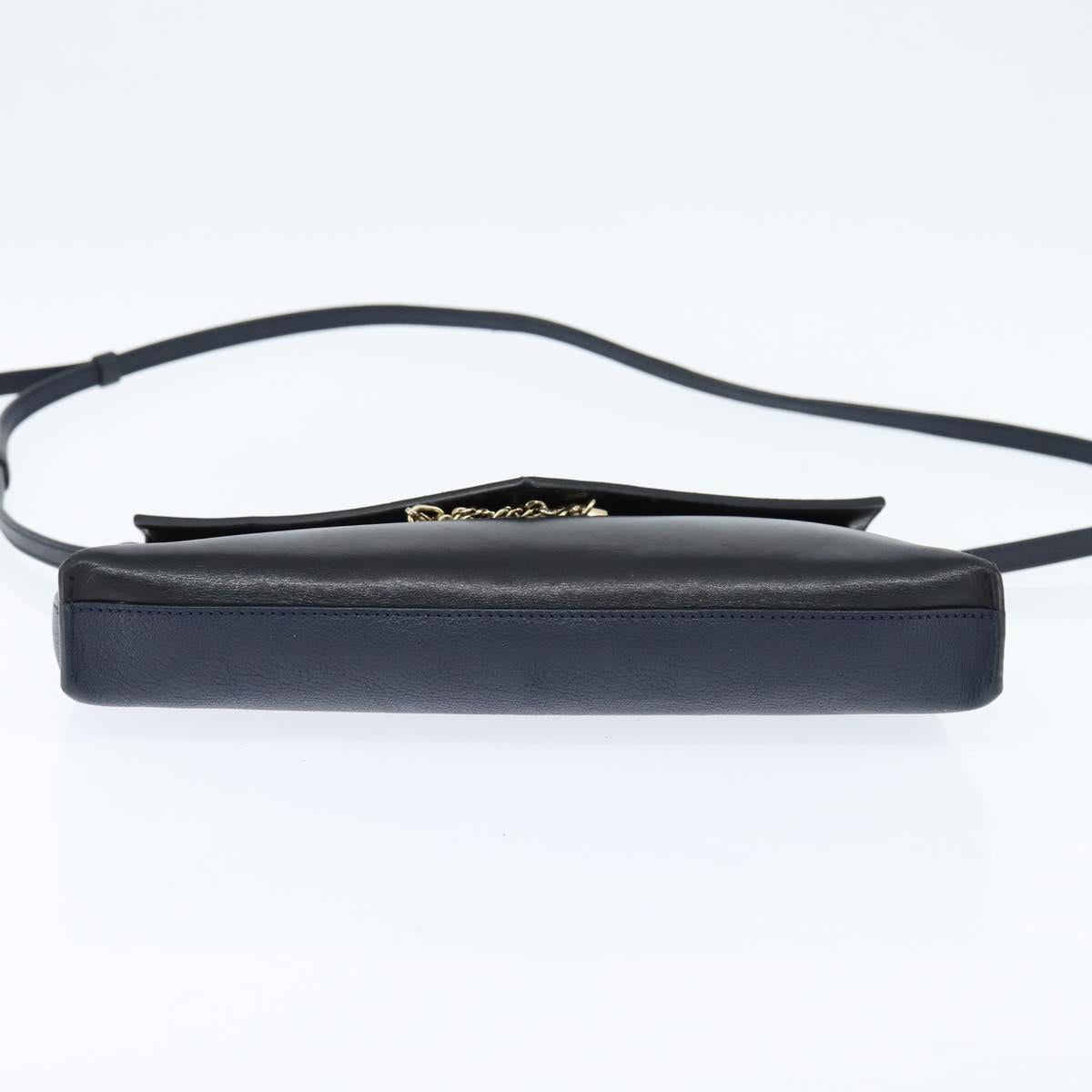 Chloe Shoulder Bag Leather Navy Gold Auth BA7371