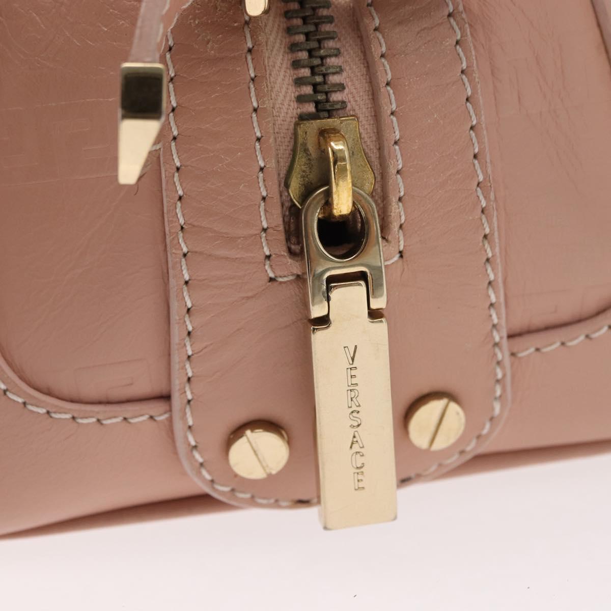 VERSACE Hand Bag Leather Pink Gold Auth BA7372