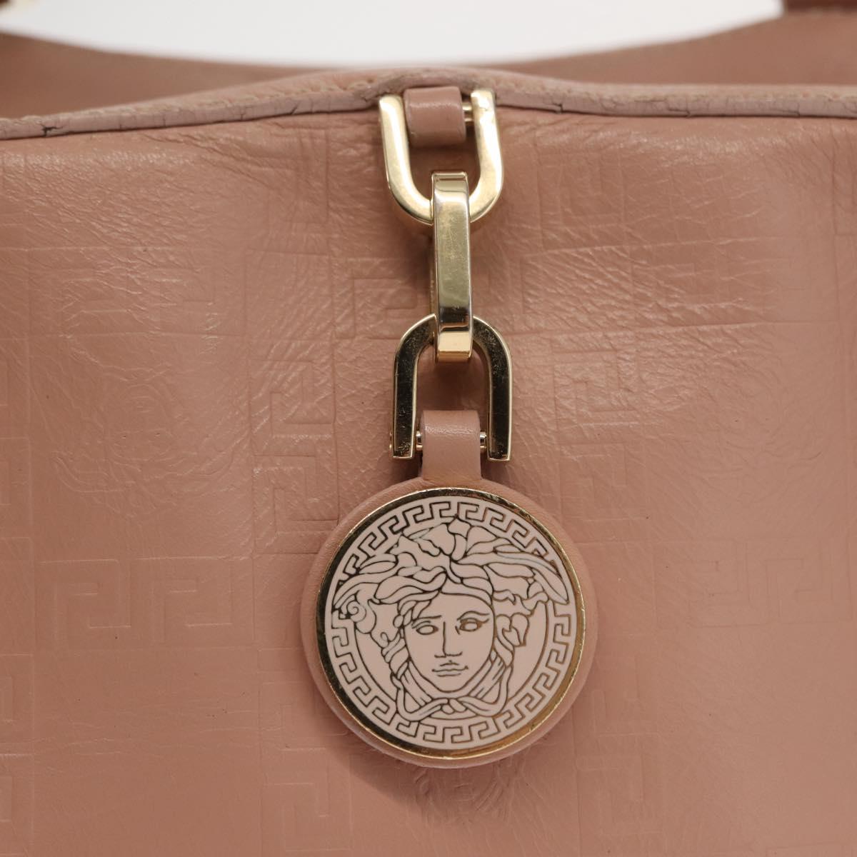 VERSACE Hand Bag Leather Pink Gold Auth BA7372