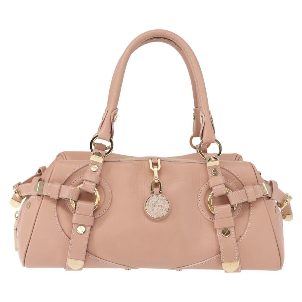 VERSACE Hand Bag Leather Pink Gold Auth BA7372