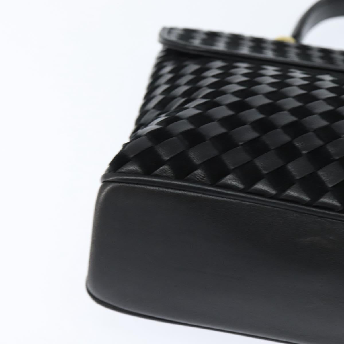 BALLY Hand Bag Leather Black Gold Auth BA7374