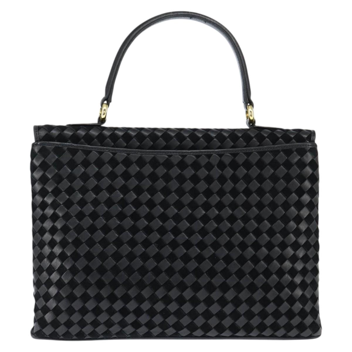 BALLY Hand Bag Leather Black Gold Auth BA7374