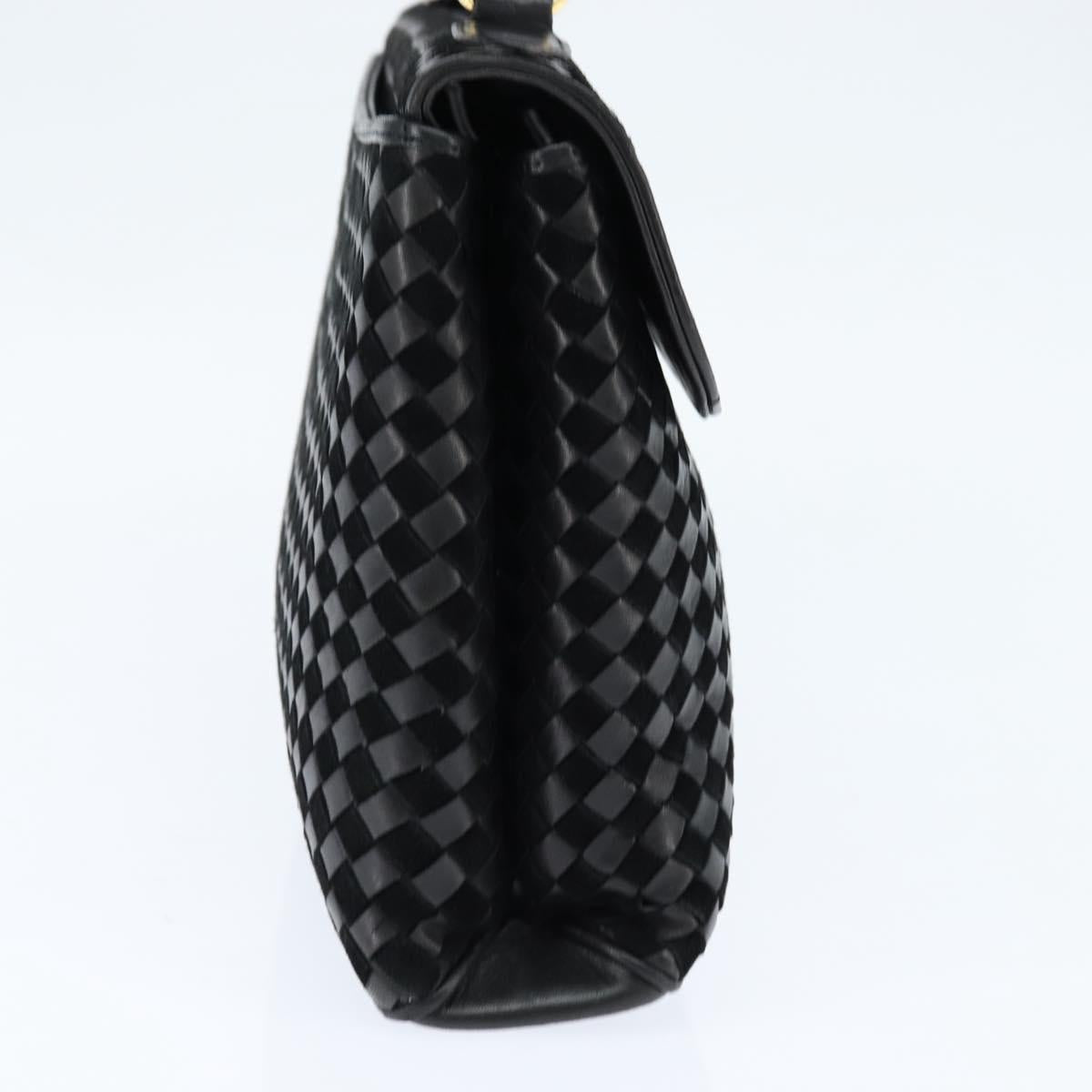 BALLY Hand Bag Leather Black Gold Auth BA7374