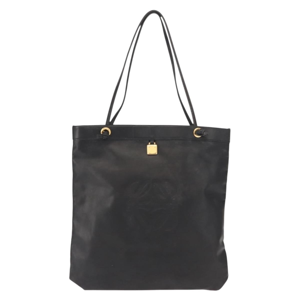 LOEWE Anagram Tote Bag Leather Black Gold Auth BA7376