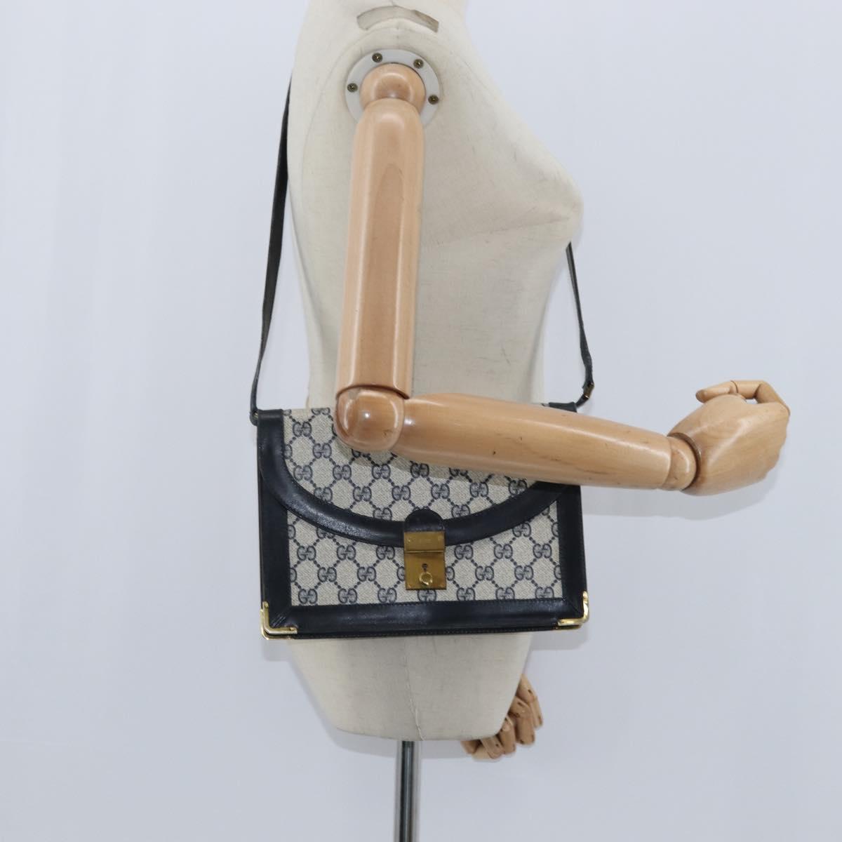 GUCCI GG Supreme Shoulder Bag PVC Navy Gold Auth BA7379